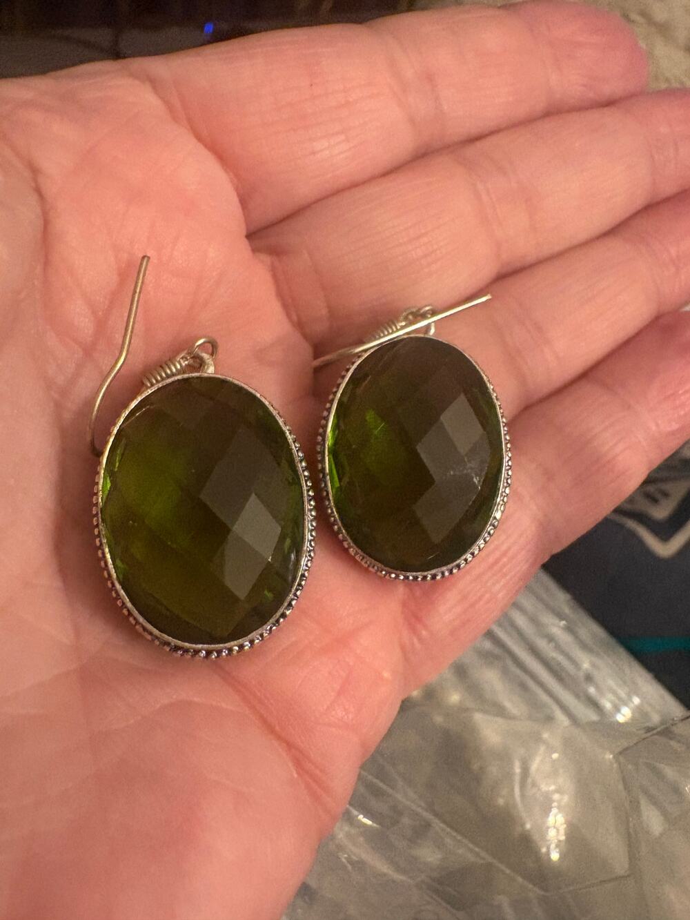 Runway Green Glass Statement Dangle Earrings hooks